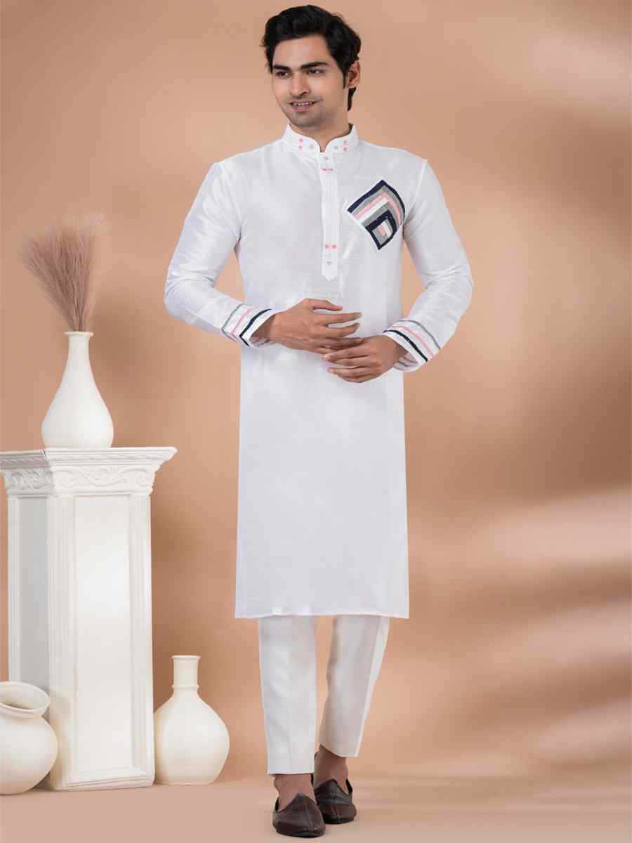 White Mono Printed Festival Casual Kurta