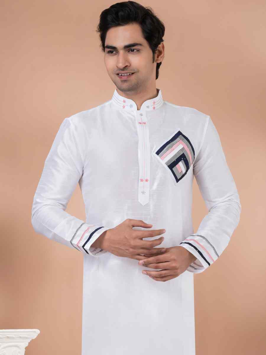 White Mono Printed Festival Casual Kurta