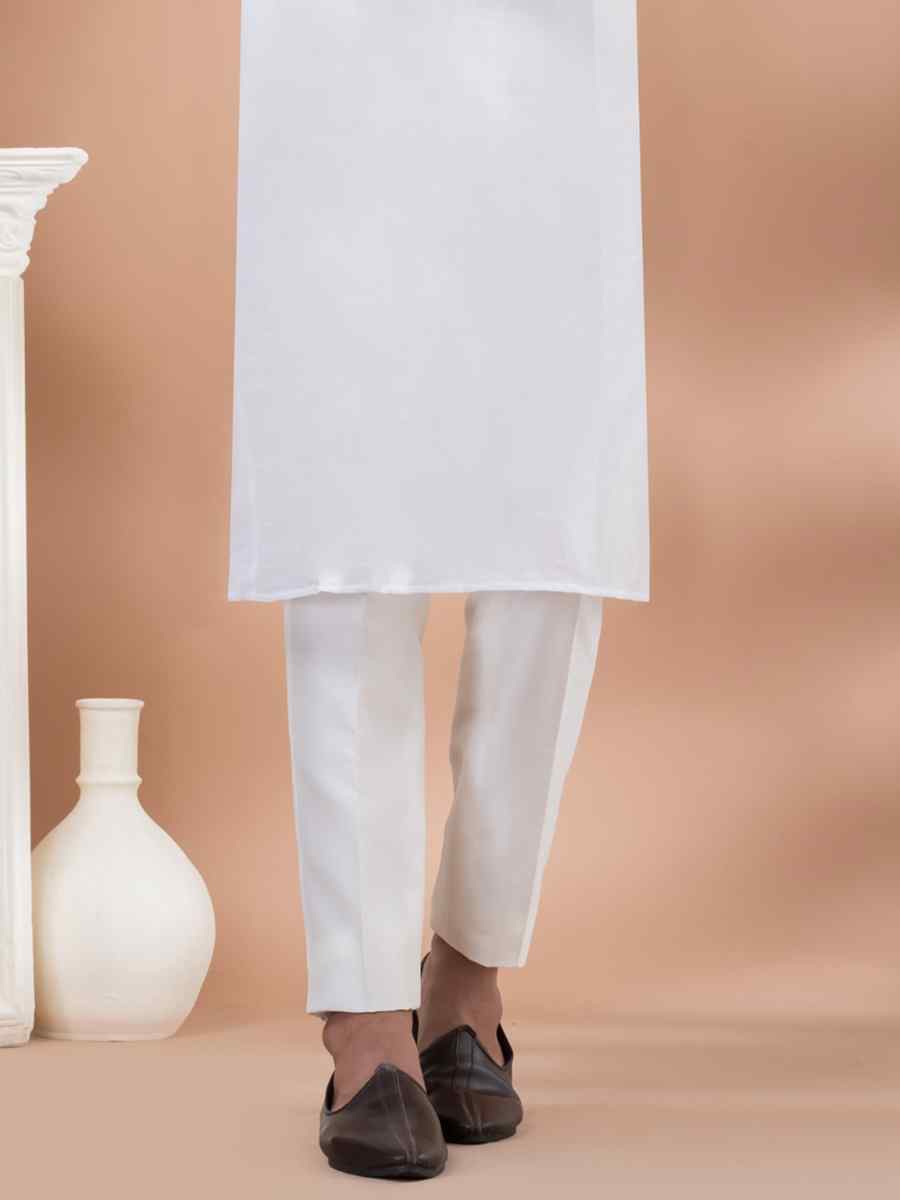 White Mono Printed Festival Casual Kurta
