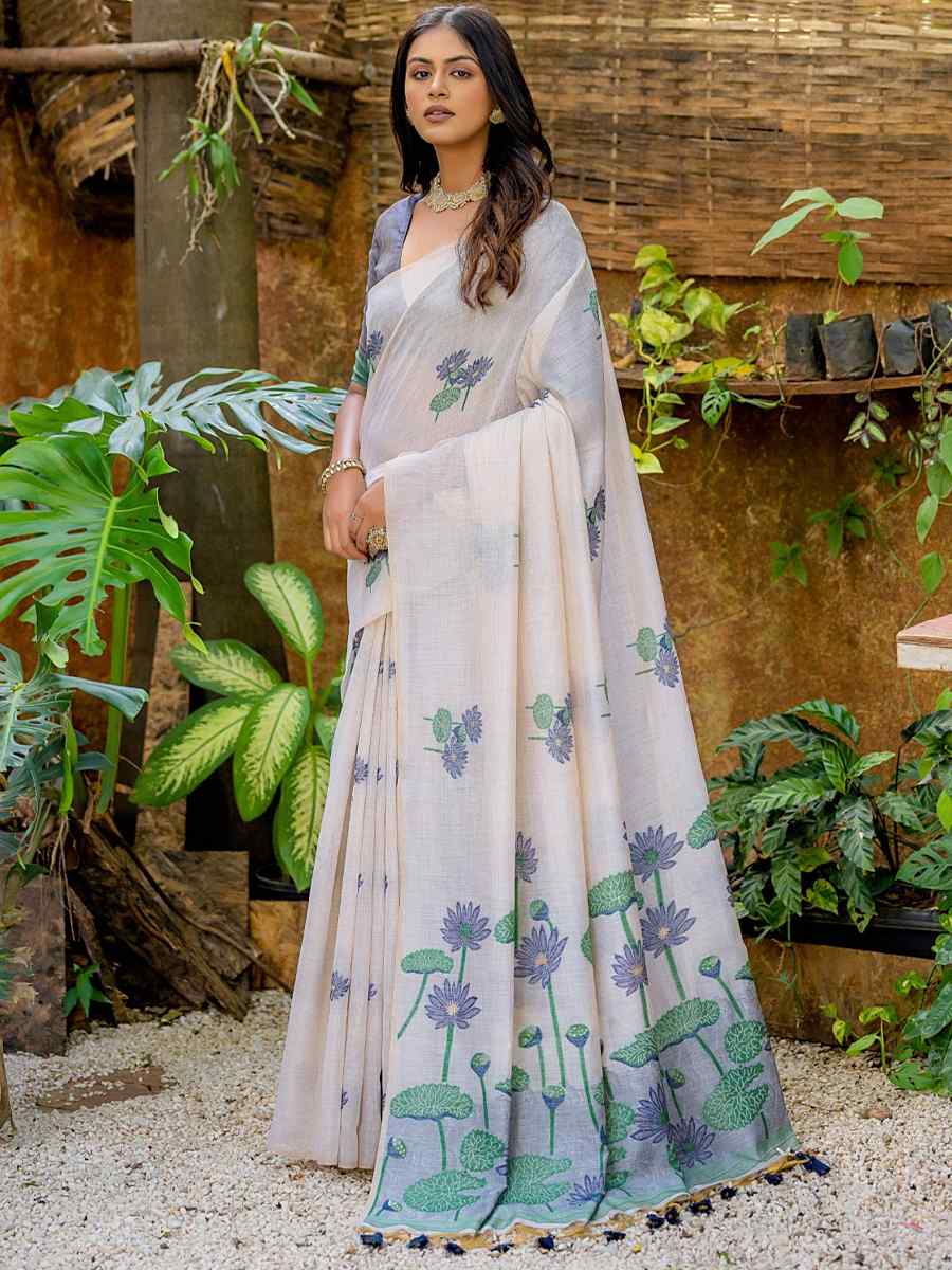 White Muga Cotton Handwoven Casual Festival Classic Style Saree