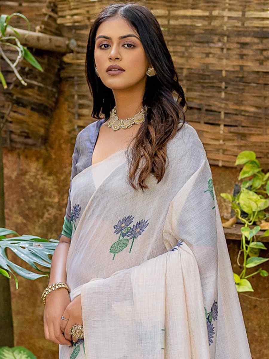 White Muga Cotton Handwoven Casual Festival Classic Style Saree