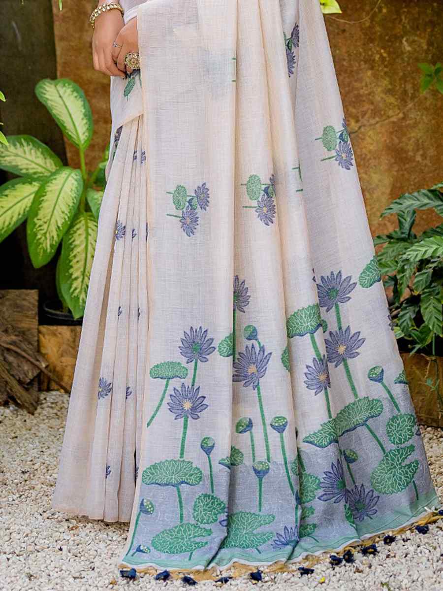 White Muga Cotton Handwoven Casual Festival Classic Style Saree