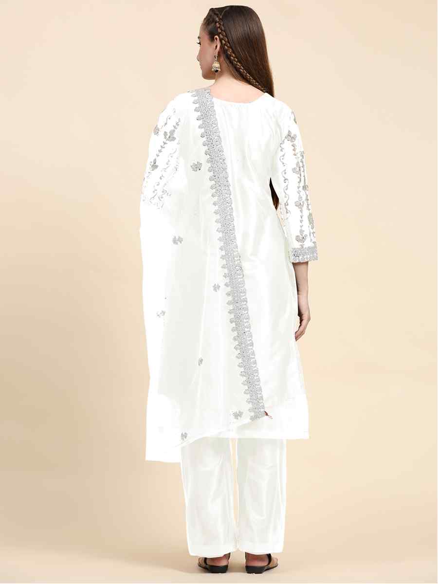 White Net Embroidered Festival Mehendi Pant Salwar Kameez