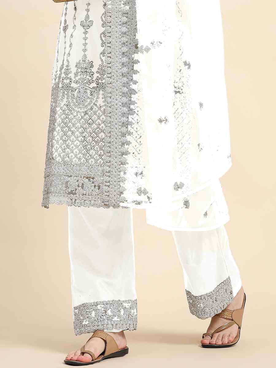 White Net Embroidered Festival Mehendi Pant Salwar Kameez