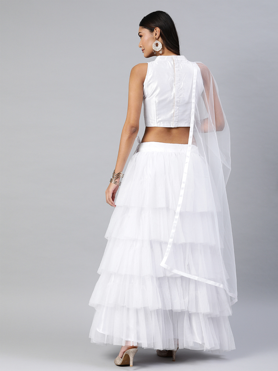 White Net Embroidered Party Wear Wedding Circular Lehenga Choli