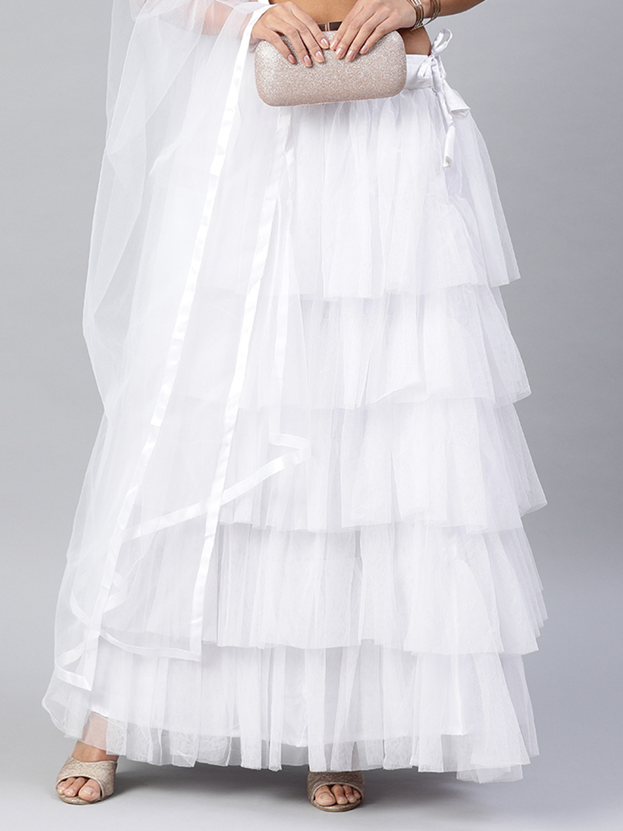 White Net Embroidered Party Wear Wedding Circular Lehenga Choli