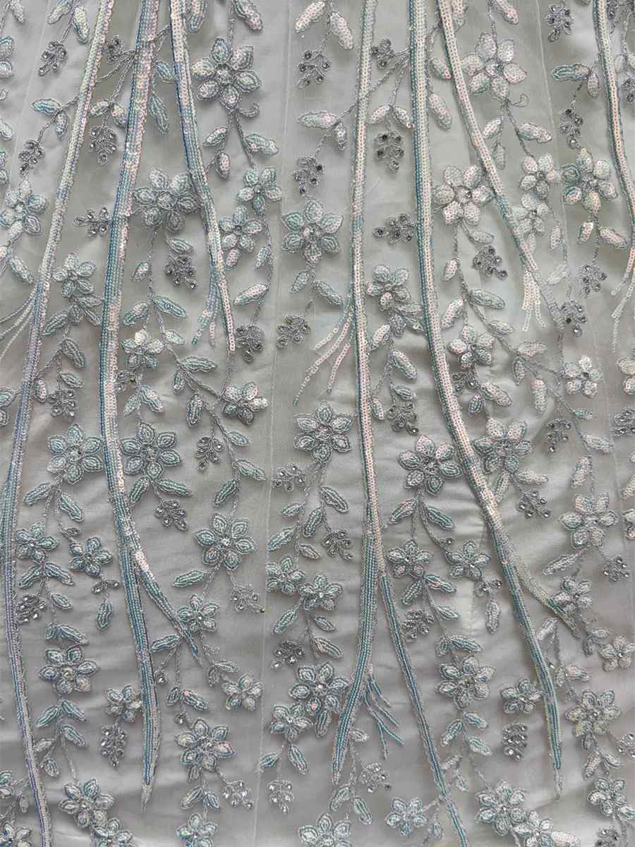 White Net Embroidered Wedding Reception Festival Heavy Border Lehenga Choli