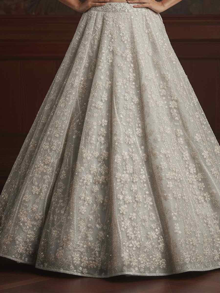 White Net Embroidered Wedding Reception Festival Heavy Border Lehenga Choli