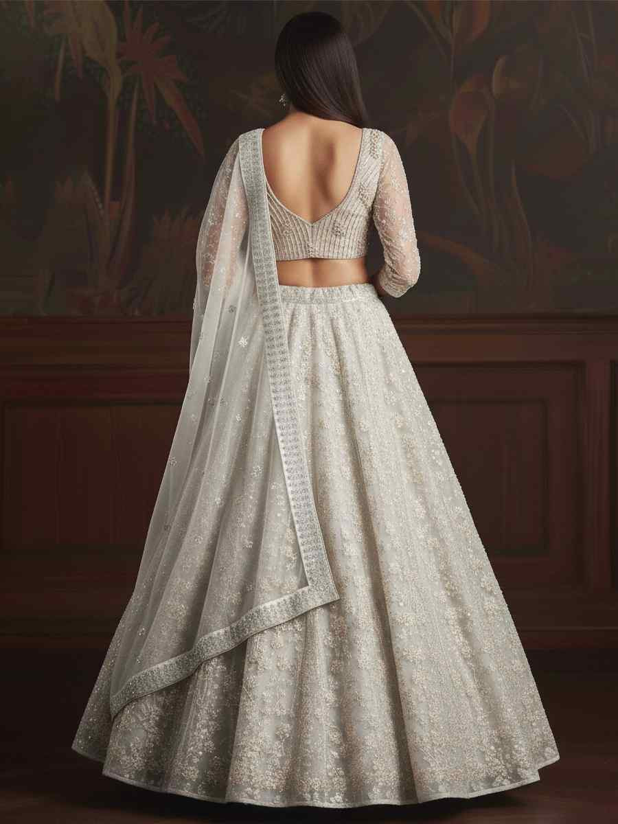 White Net Embroidered Wedding Reception Festival Heavy Border Lehenga Choli