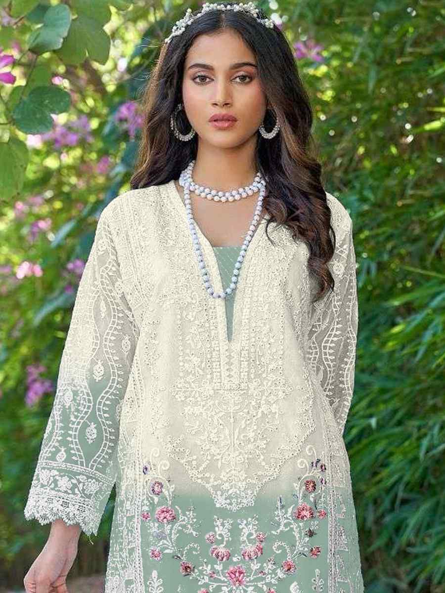 White Organza Embroidered Festival Casual Pant Salwar Kameez
