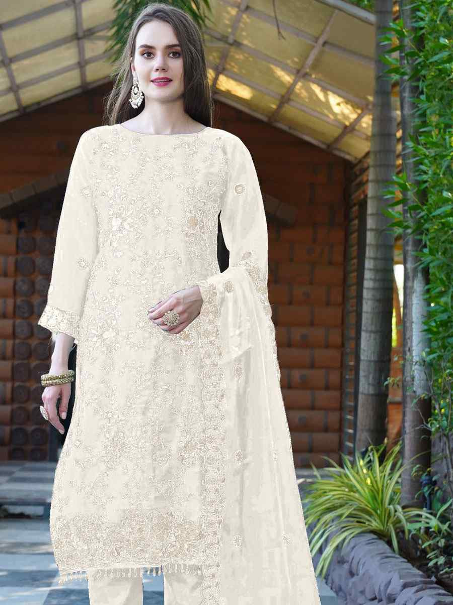 White Organza Embroidered Festival Wedding Pant Salwar Kameez