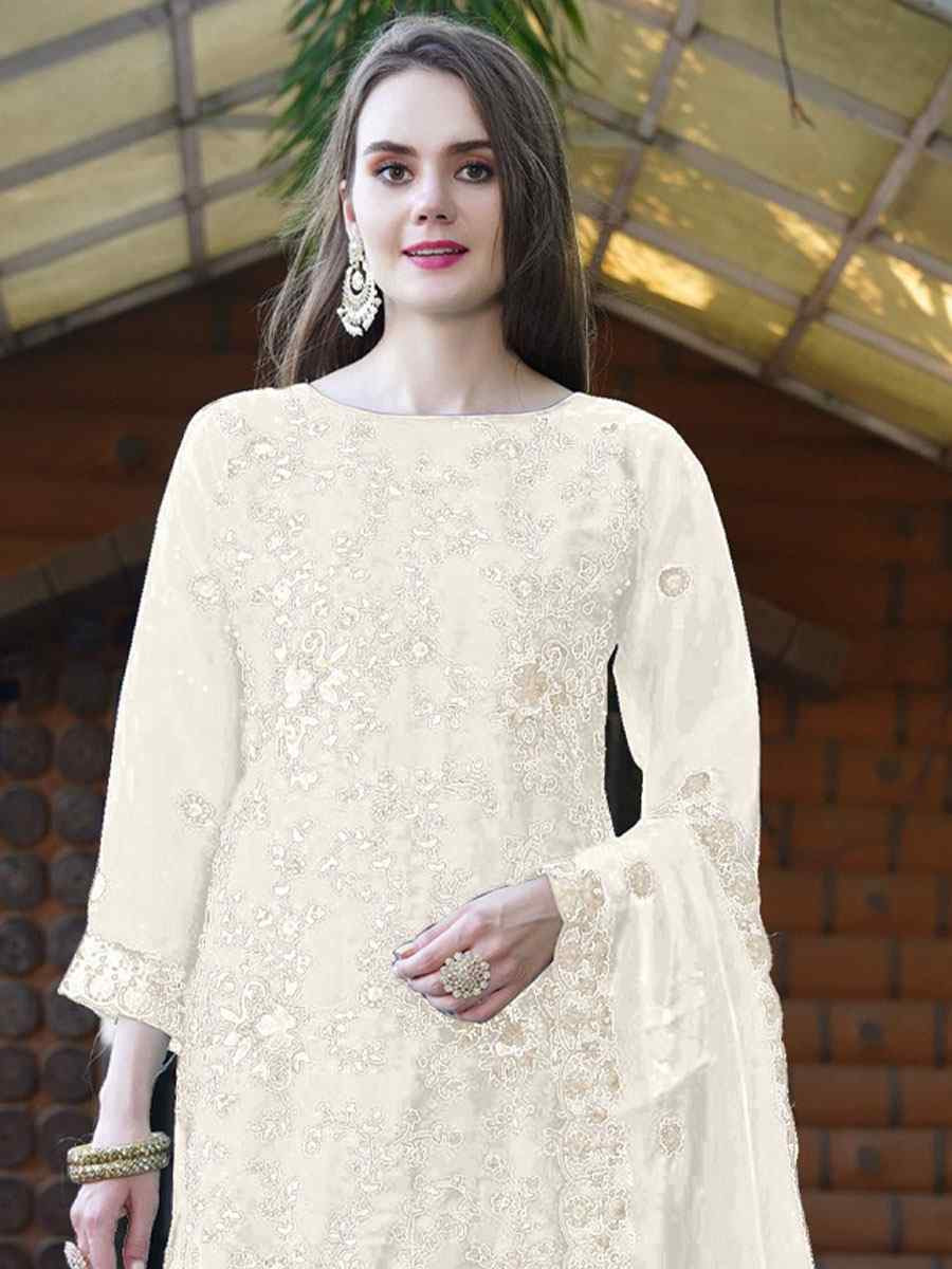 White Organza Embroidered Festival Wedding Pant Salwar Kameez