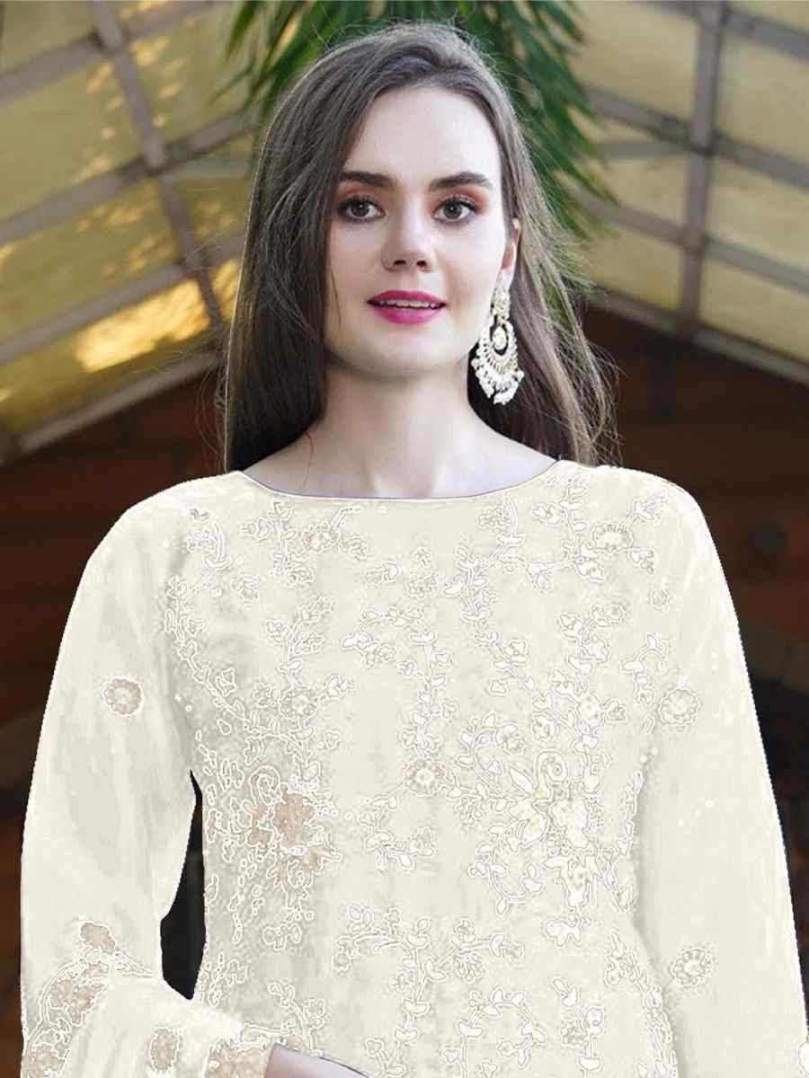 White Organza Embroidered Festival Wedding Pant Salwar Kameez