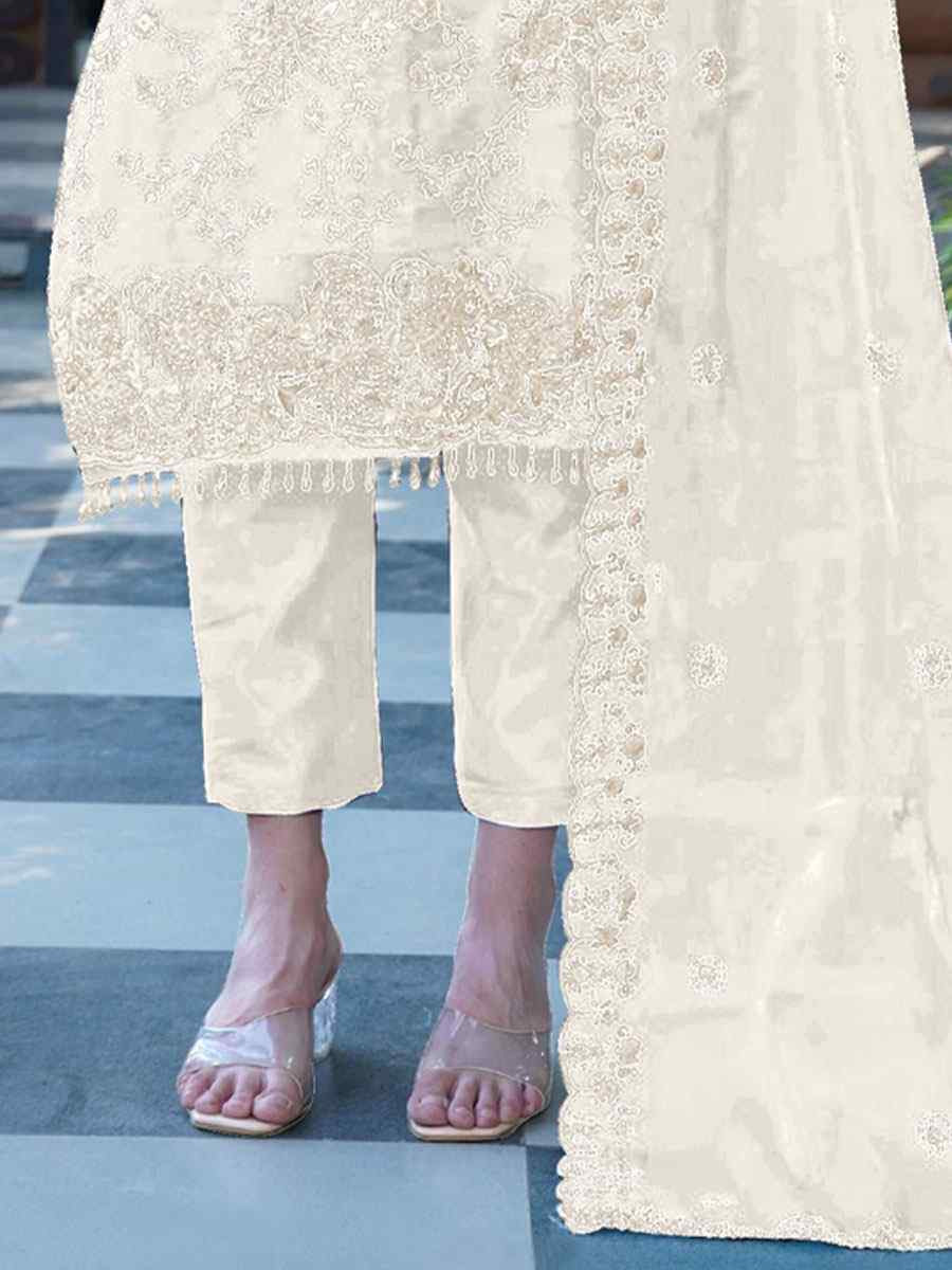 White Organza Embroidered Festival Wedding Pant Salwar Kameez