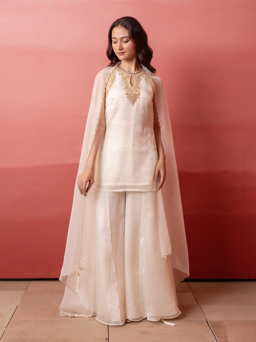 White Organza Embroidery Wedding Party Festival Casual Ready Palazzo Pant Salwar Kameez