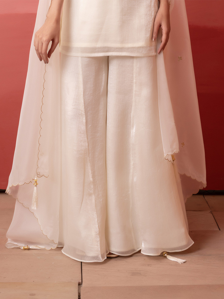 White Organza Embroidery Wedding Party Festival Casual Ready Palazzo Pant Salwar Kameez