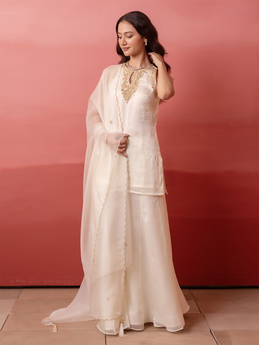 White Organza Embroidery Wedding Party Festival Casual Ready Palazzo Pant Salwar Kameez