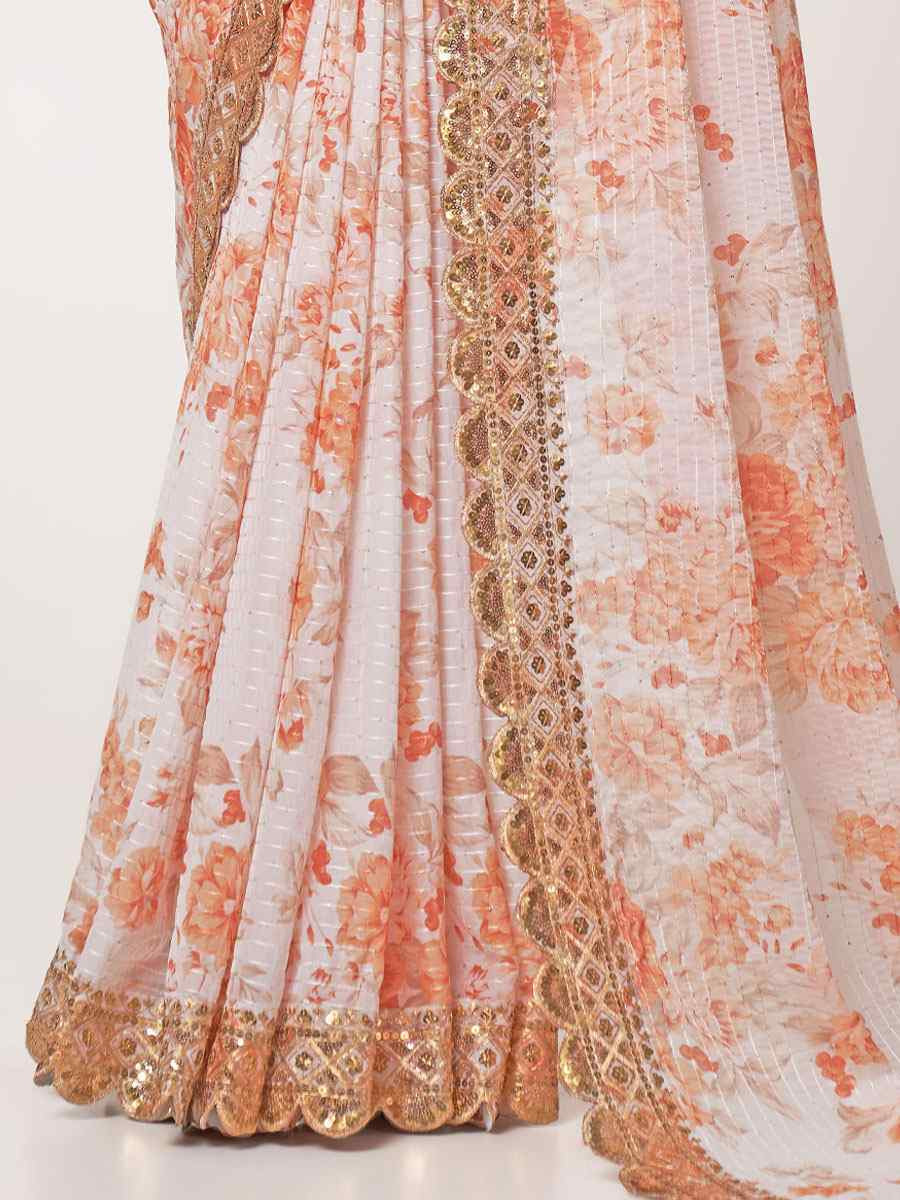 White Organza Printed Embroidery Festival Wedding Fancy Heavy Border Saree