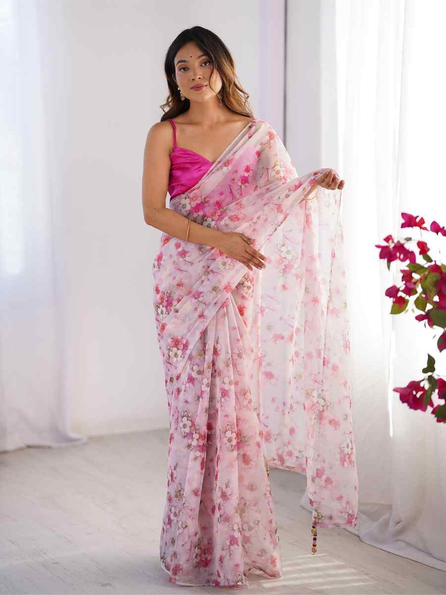 White Organza Printed Festival Wedding Fancy Heavy Border Saree