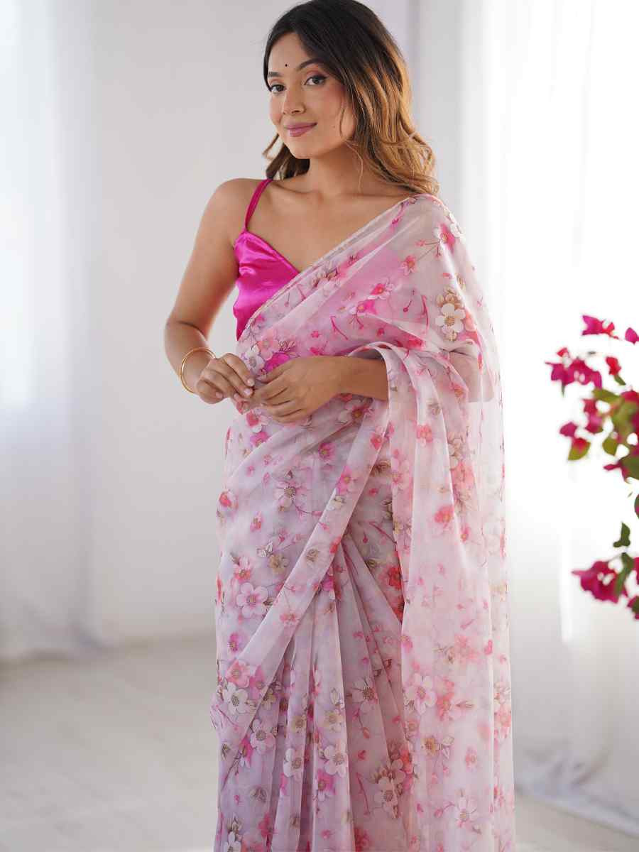 White Organza Printed Festival Wedding Fancy Heavy Border Saree