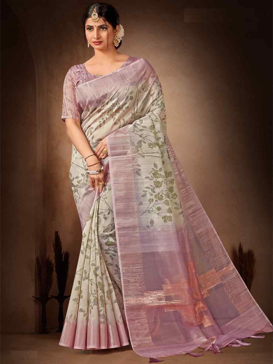 White Organza Tissue Handwoven Wedding Festival Heavy Border Saree