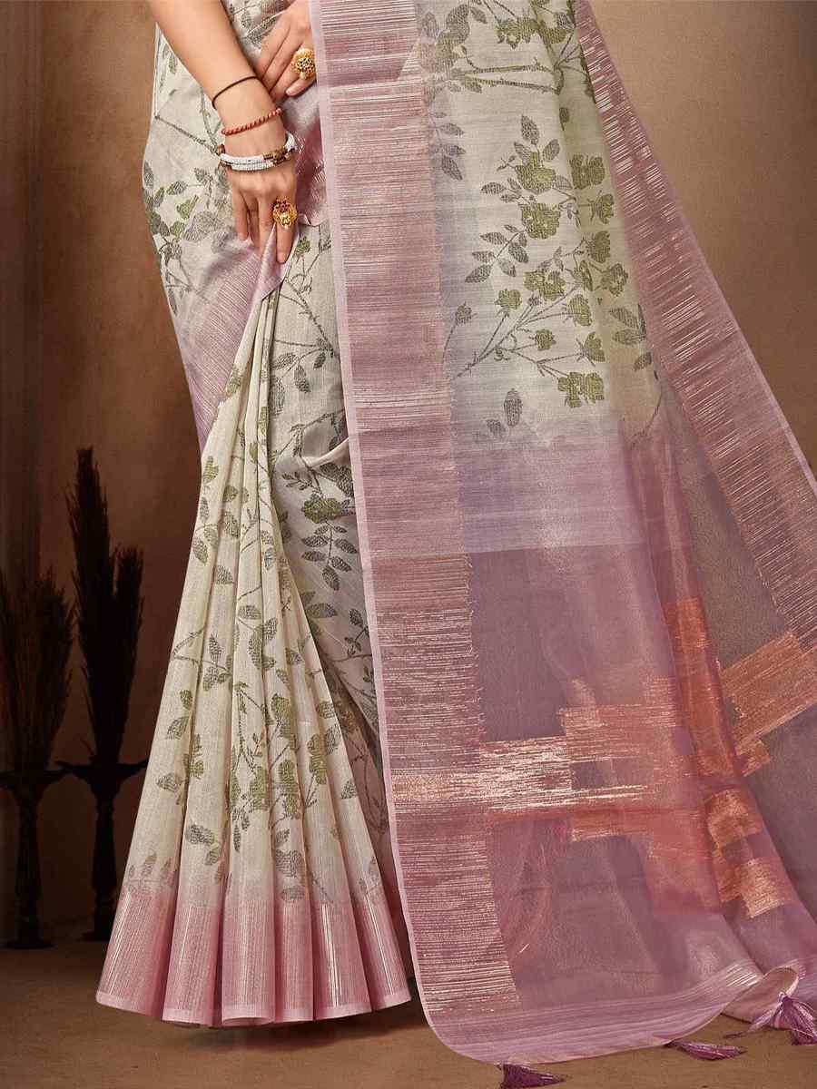 White Organza Tissue Handwoven Wedding Festival Heavy Border Saree