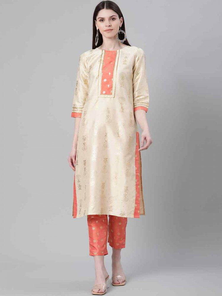 White Poly Silk Handwoven Festival Casual Kurti