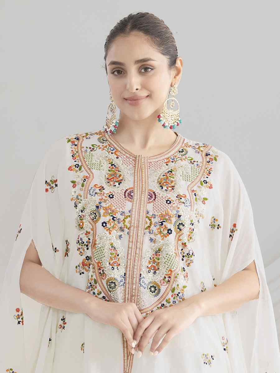 White Premium Chinon Embroidered Festival Wedding Party Kurti Bottom Women Wear