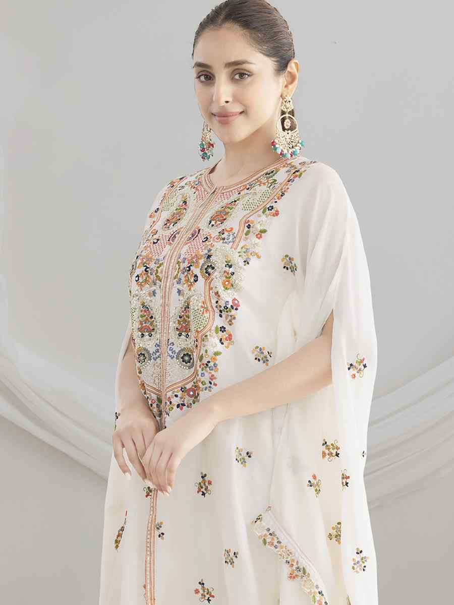 White Premium Chinon Embroidered Festival Wedding Party Kurti Bottom Women Wear