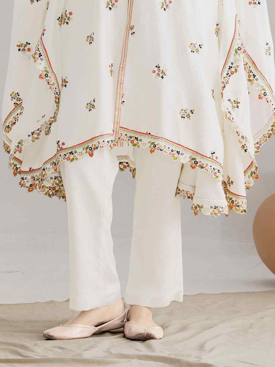 White Premium Chinon Embroidered Festival Wedding Party Kurti Bottom Women Wear