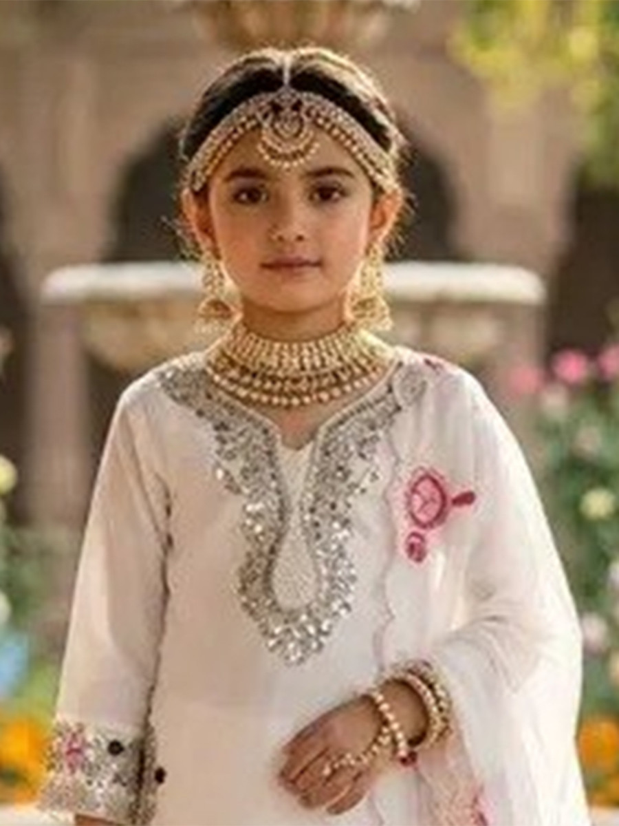 White Premium Silk Embroidered Sequins Ethnic Casual Festival Party Wedding Salwars Girls Wear