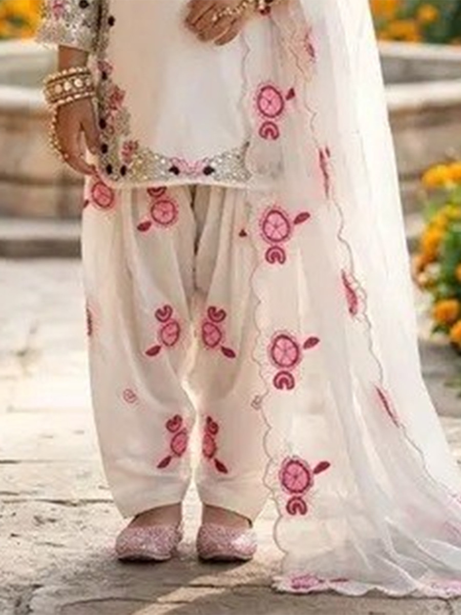 White Premium Silk Embroidered Sequins Ethnic Casual Festival Party Wedding Salwars Girls Wear