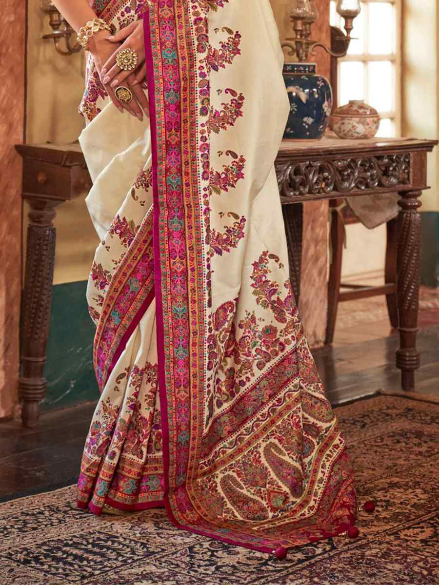 White Printed Festival Wedding Fancy Heavy Border Saree