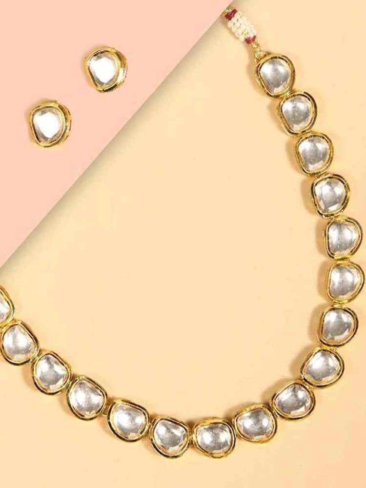 White Pure Brass Festival Wear Kundan Necklace