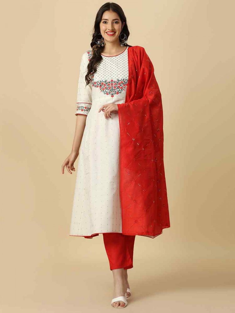 White Pure Cotton Embroidered Festival Casual Ready Pant Salwar Kameez