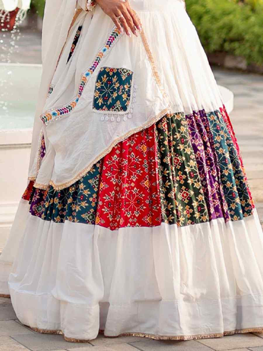 White Pure Cotton Embroidered Printed Wedding Reception Festival Heavy Border Lehenga Choli