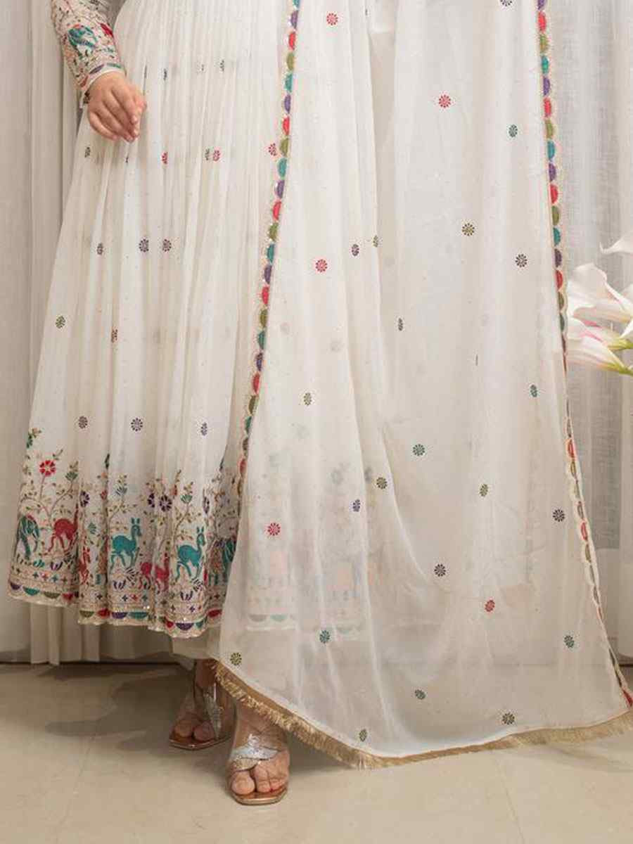 White Pure Fox Georgette Embroidery Party Wedding Festival Casual Ready Anarkali Salwar Kameez