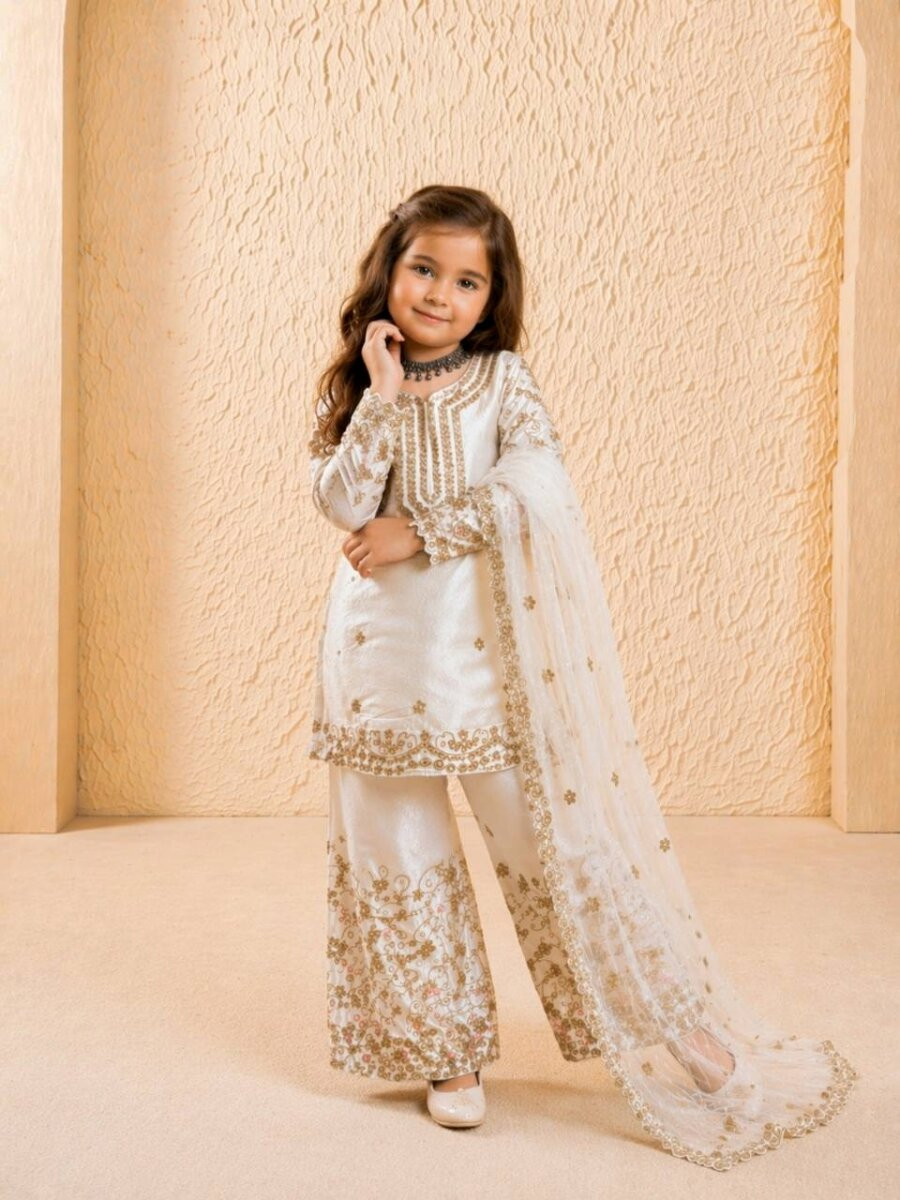 White Pure GMY Silk Embroidered Sequins Ethnic Casual Party Wedding Ready Salwars Girls Wear