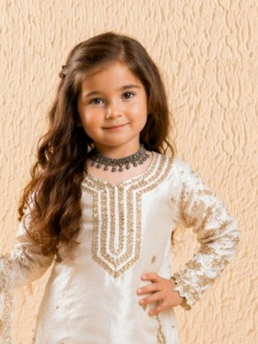 White Pure GMY Silk Embroidered Sequins Ethnic Casual Party Wedding Ready Salwars Girls Wear