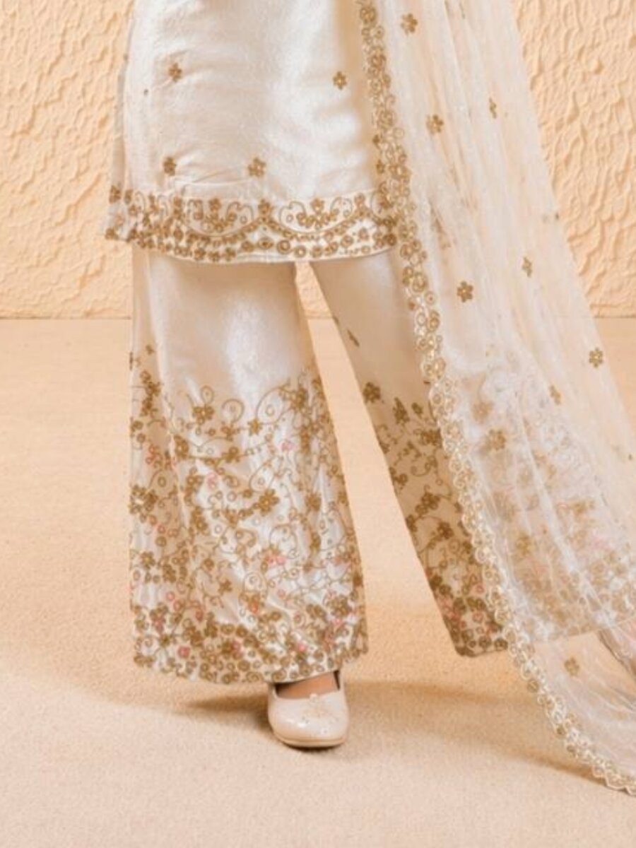 White Pure GMY Silk Embroidered Sequins Ethnic Casual Party Wedding Ready Salwars Girls Wear