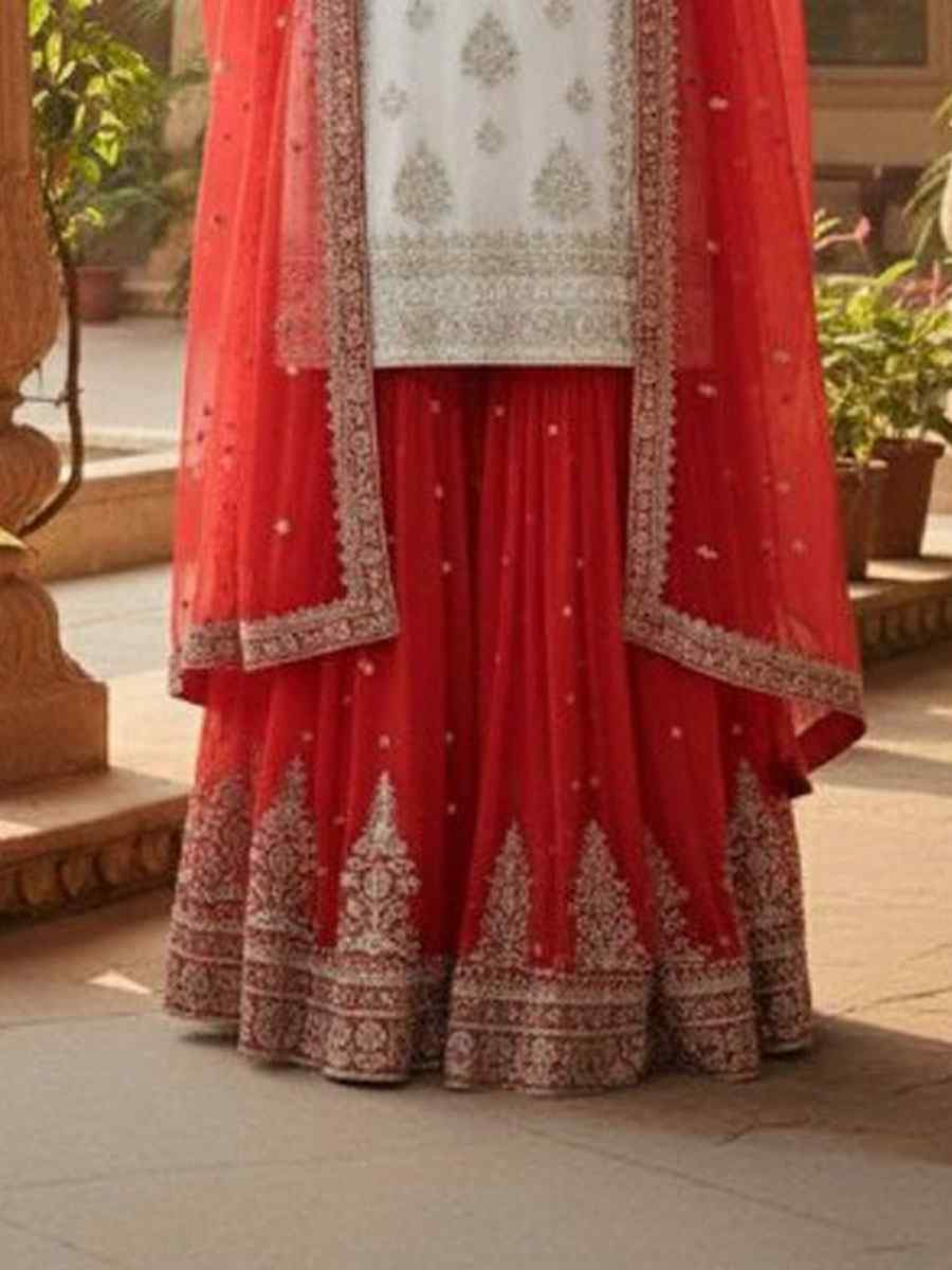 White Pure Heavy Georgette Embroidery Party Wedding Festival Casual Ready Palazzo Pant Salwar Kameez