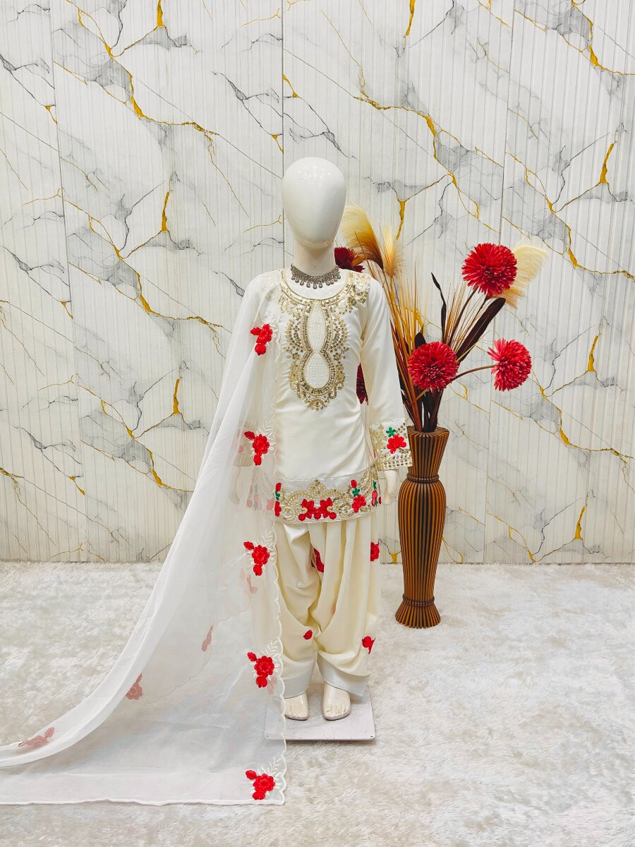 White Pure Heavy Natural Crepe Embroidered Sequence Traditional Ethnic Casual Festival Party Wedding Salwars Girls Wear