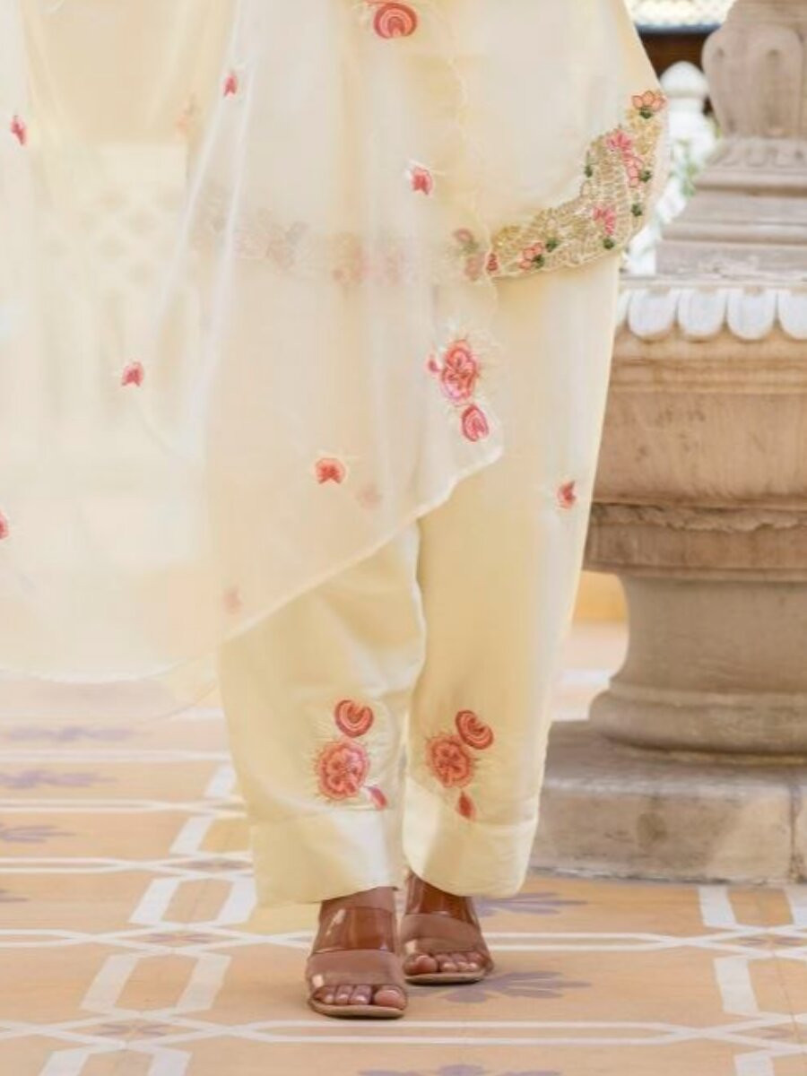 White Pure Japan Satin Embroidery Sequins Zari Wedding Party Festival Ready Palazzo Pant Salwar Kameez