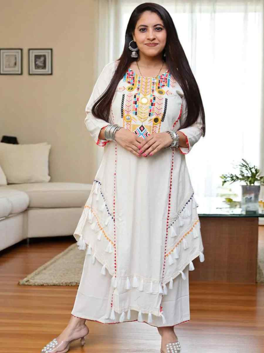 White Pure Khadi Cotton Embroidered Party Wedding Ready Pant Salwar Kameez