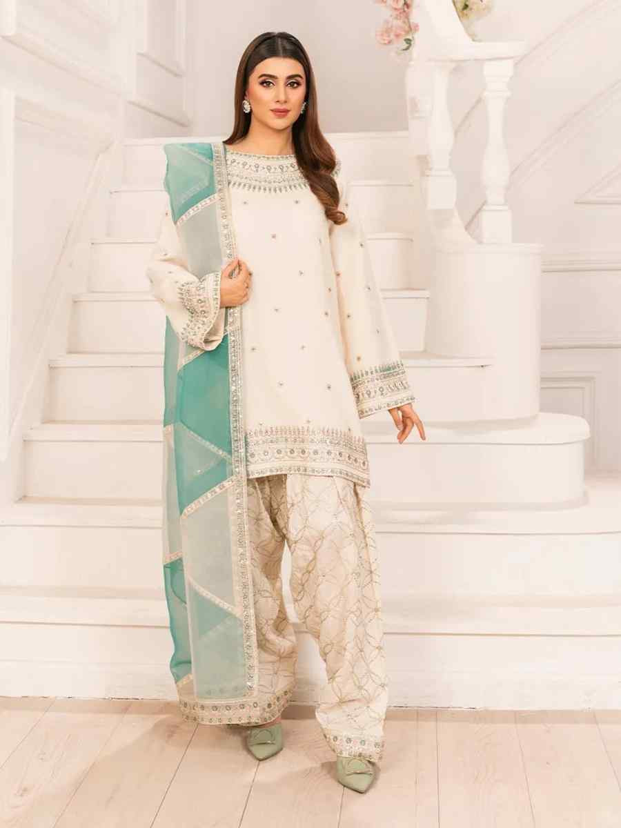 White Pure Natural Crepe Embroidered Festival Casual Ready Pakistani Salwar Kameez