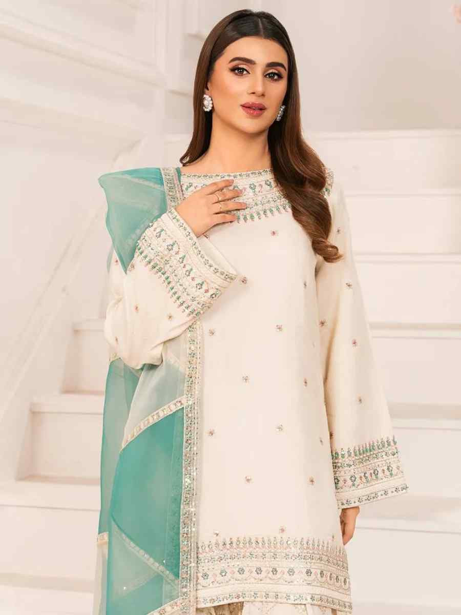 White Pure Natural Crepe Embroidered Festival Casual Ready Pakistani Salwar Kameez