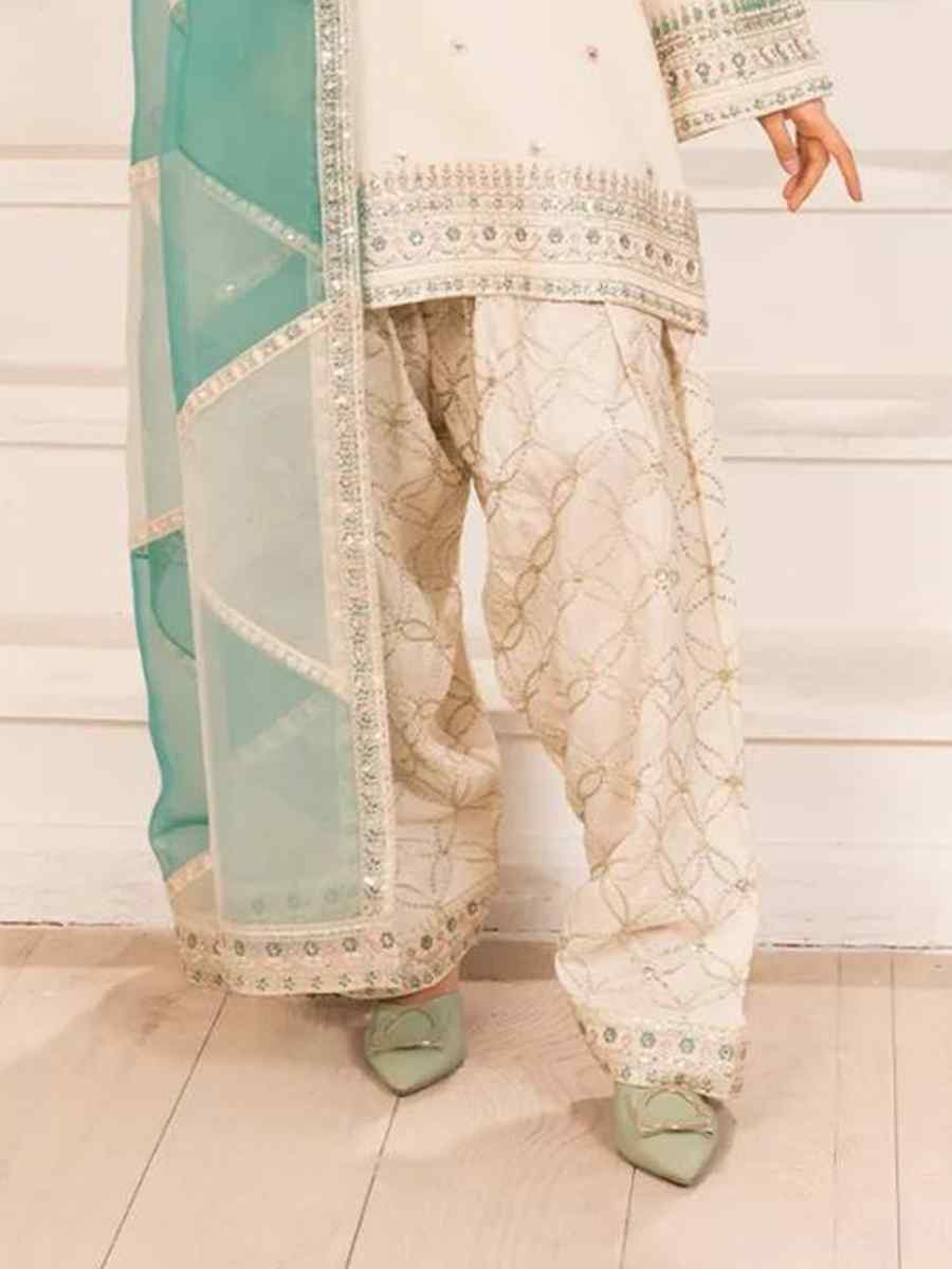 White Pure Natural Crepe Embroidered Festival Casual Ready Pakistani Salwar Kameez