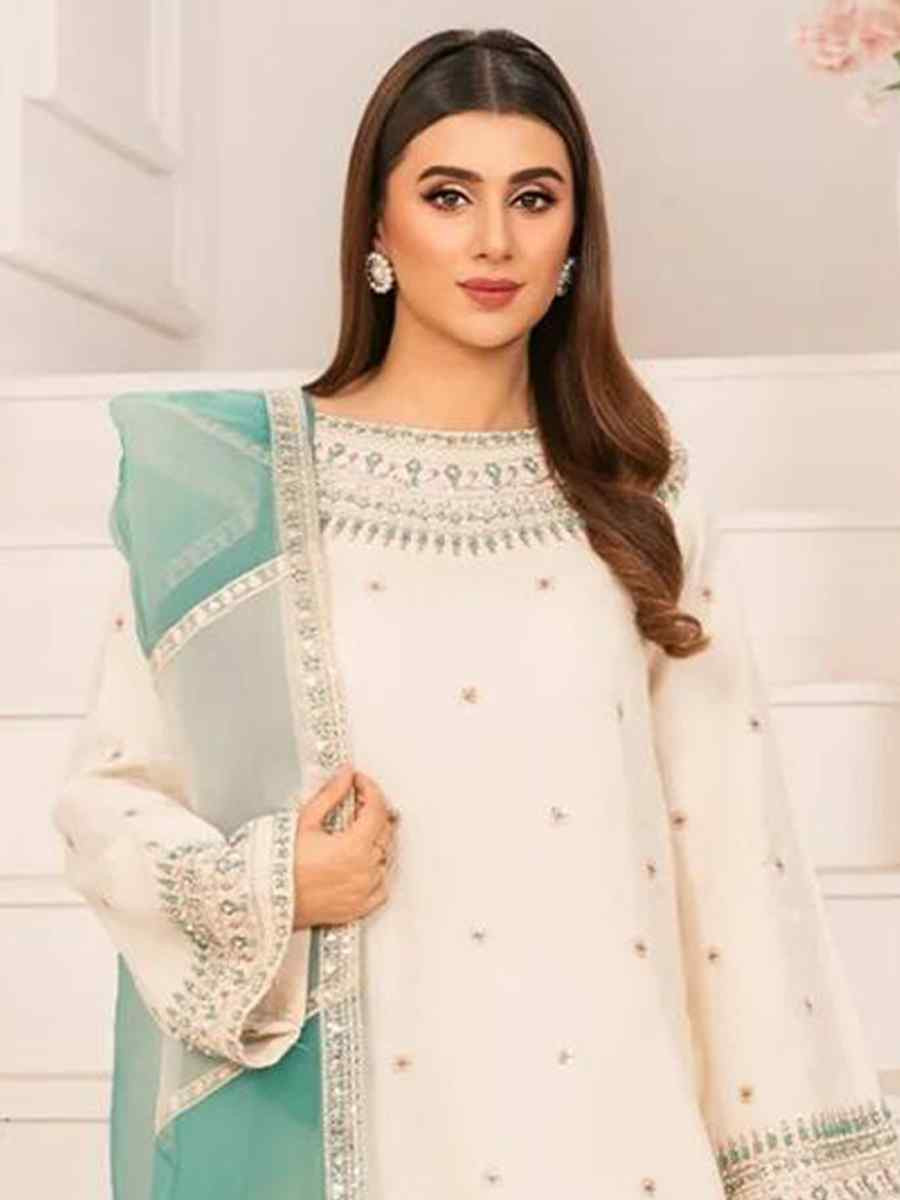 White Pure Natural Crepe Embroidered Festival Casual Ready Pakistani Salwar Kameez