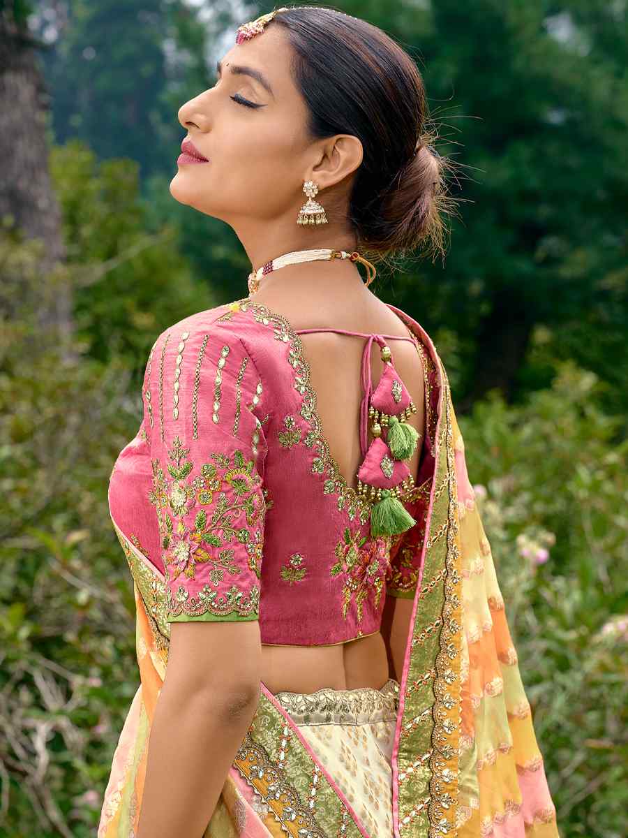 White Pure Raw Silk Embroidered Bridal Wedding Heavy Border Lehenga Choli