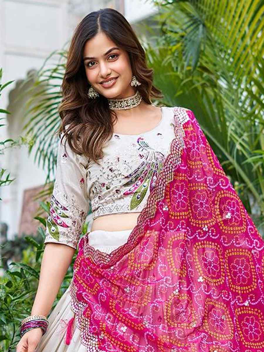 White Pure Tissue Silk Embroidered Reception Wedding Heavy Border Lehenga Choli